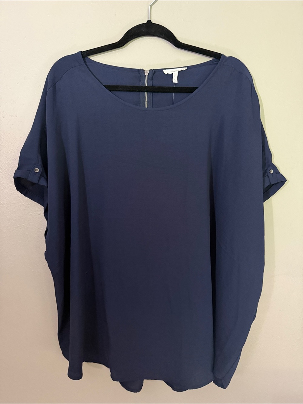 Maurices Navy Short-Sleeve Scoop Neck Blouse with Back Zip